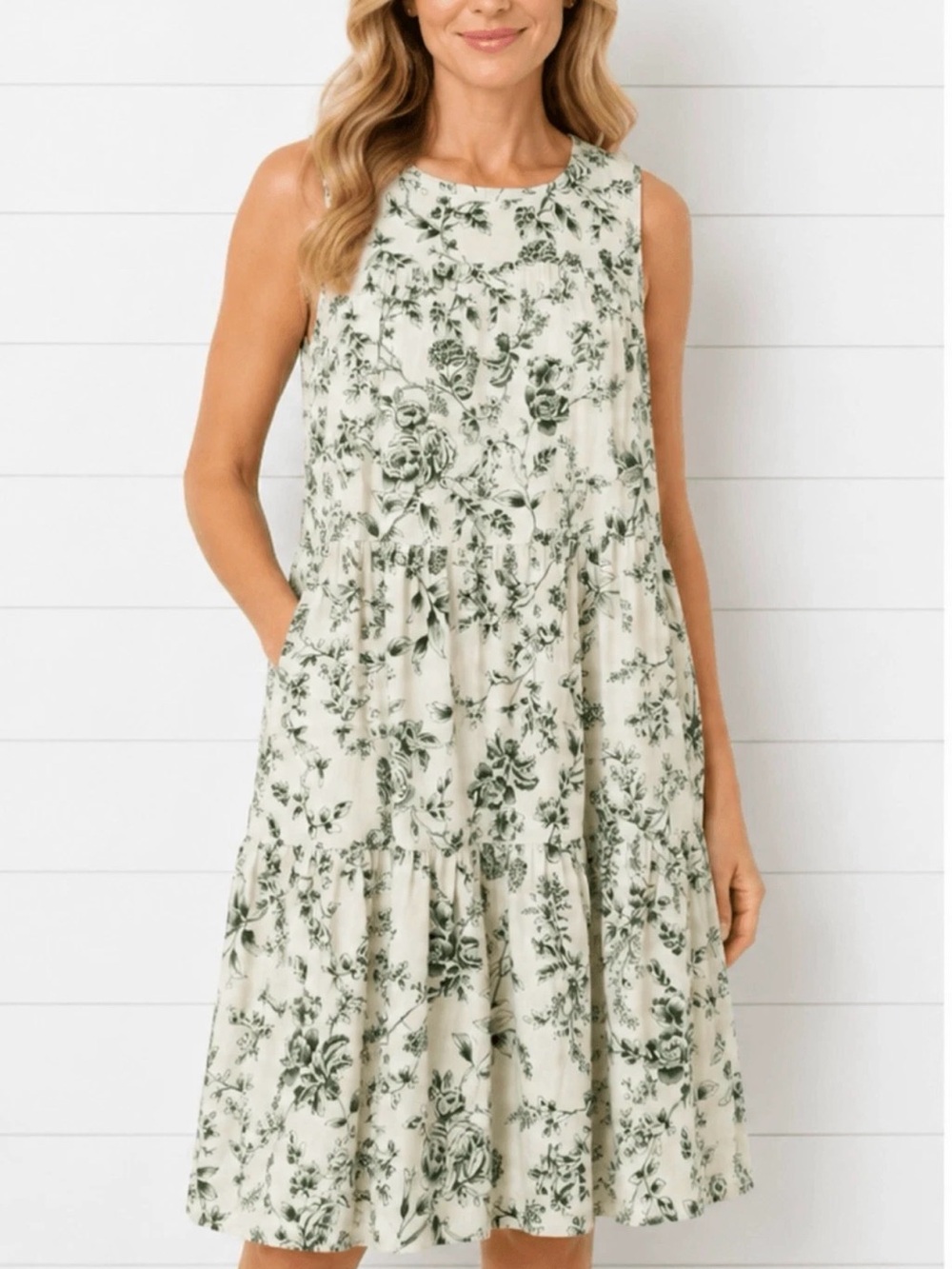 Gal Meets Glam Lisa Sleeveless White Floral Tiered Midi Dress
